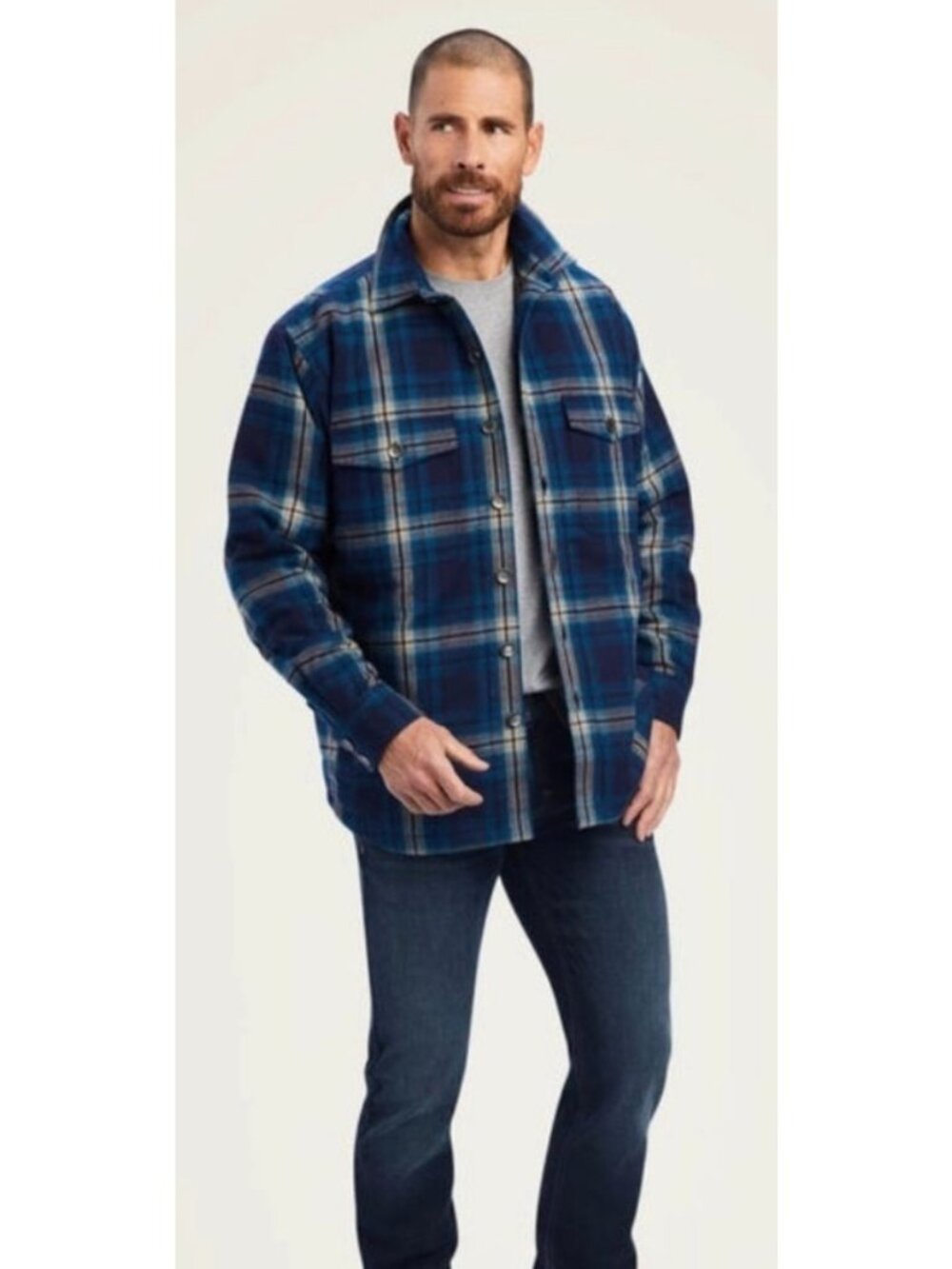 Ariat Retro Fit Hannoch Shirt Jacket Flannel Shacket Quilted Men Large Blue Work